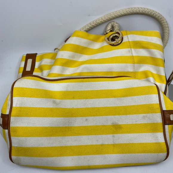 Michael Kors XL Yellow/White Canvas Fabric Handbag - Picture 7 of 14